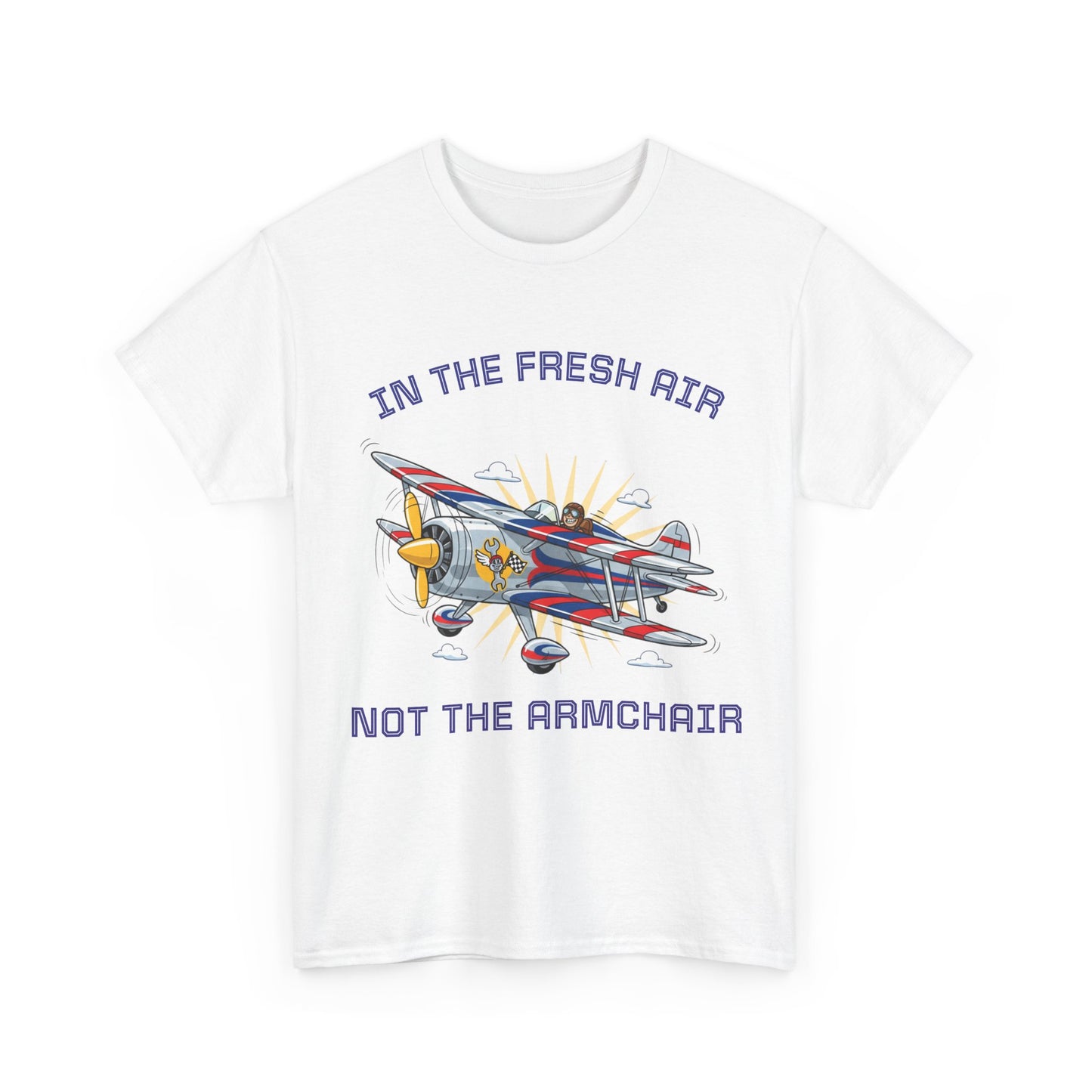 Aviation Vintage Biplane T-Shirt – "In the Fresh Air Not the Armchair" Retro Pilot Tee