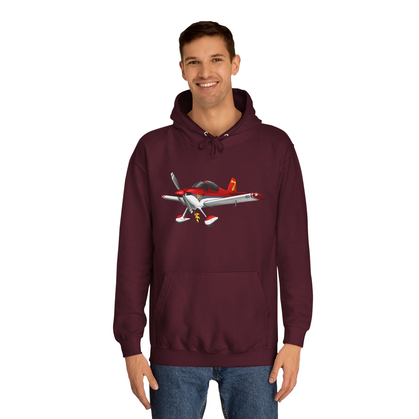 RV7 Aviation Hoodie — Small Red Aerobatic Aircraft Graphic