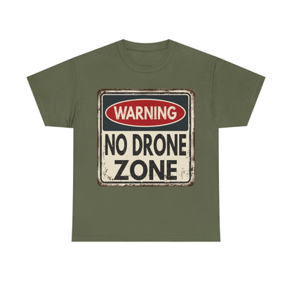 No Drone Zone T-Shirt — Vintage Warning Sign Tee