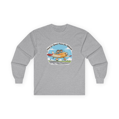 Vintage Airplane Long Sleeve Tee — "Pitch for Speed, Power for Altitude" Pilot Shirt
