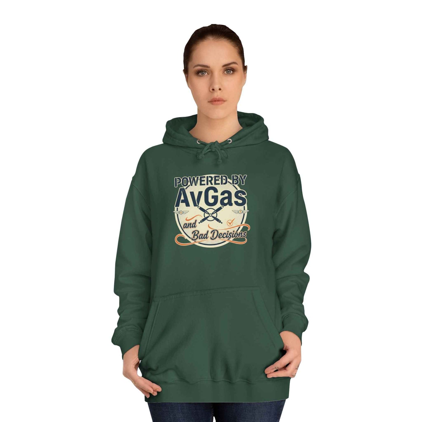 Powered by AvGas Hoodie — Vintage Pilot Aviation Sweatshirt