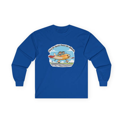 Vintage Airplane Long Sleeve Tee — "Pitch for Speed, Power for Altitude" Pilot Shirt