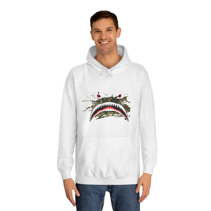 Sharks Teeth Nose Art Distressed Design Unisex College Hoodie - Funky Aviation