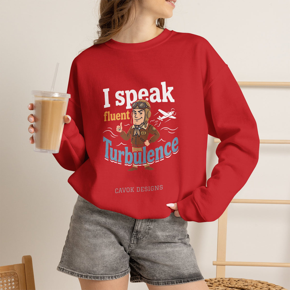 Aviation Crewneck Sweatshirt – "Fluent Turbulence" Vintage Pilot Graphic