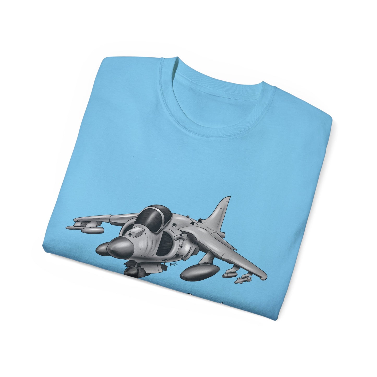 Harrier Hand drawn Cartoon for Flight Enthusiast T-Shirt, Airplane Graphic Tee, Unique Gift for Pilots, Aviation Fan Apparel