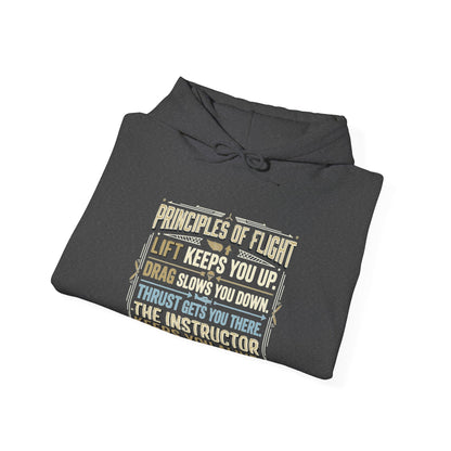 Pilot Instructor Hoodie — "Principles of Flight" Aviation Quote Hooded Sweatshirt