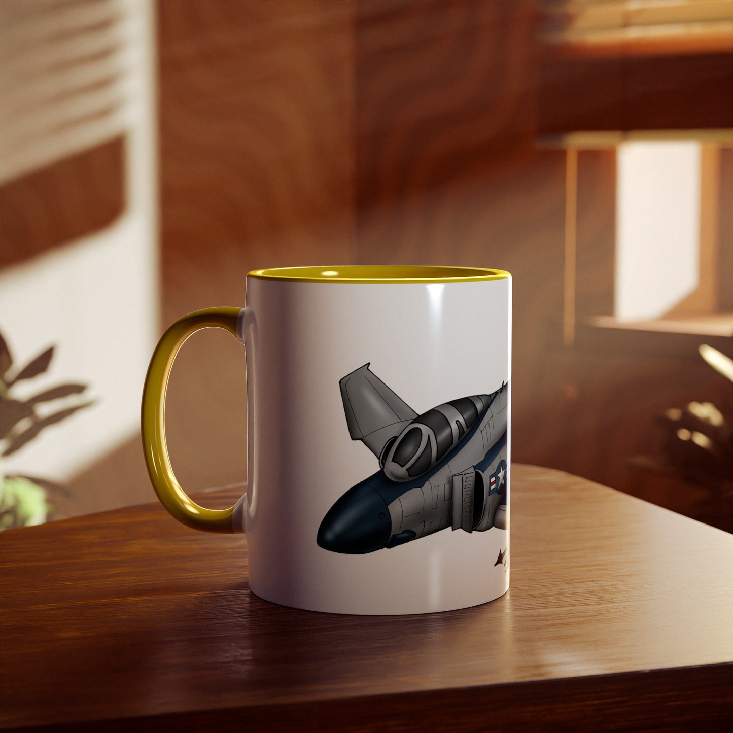 Phantom Fighter Jet Two-Tone Coffee Mugs, 11oz