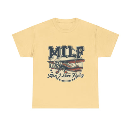 T-Shirt — "MILF: Man I Love Flying" Vintage Airplane Graphic Tee