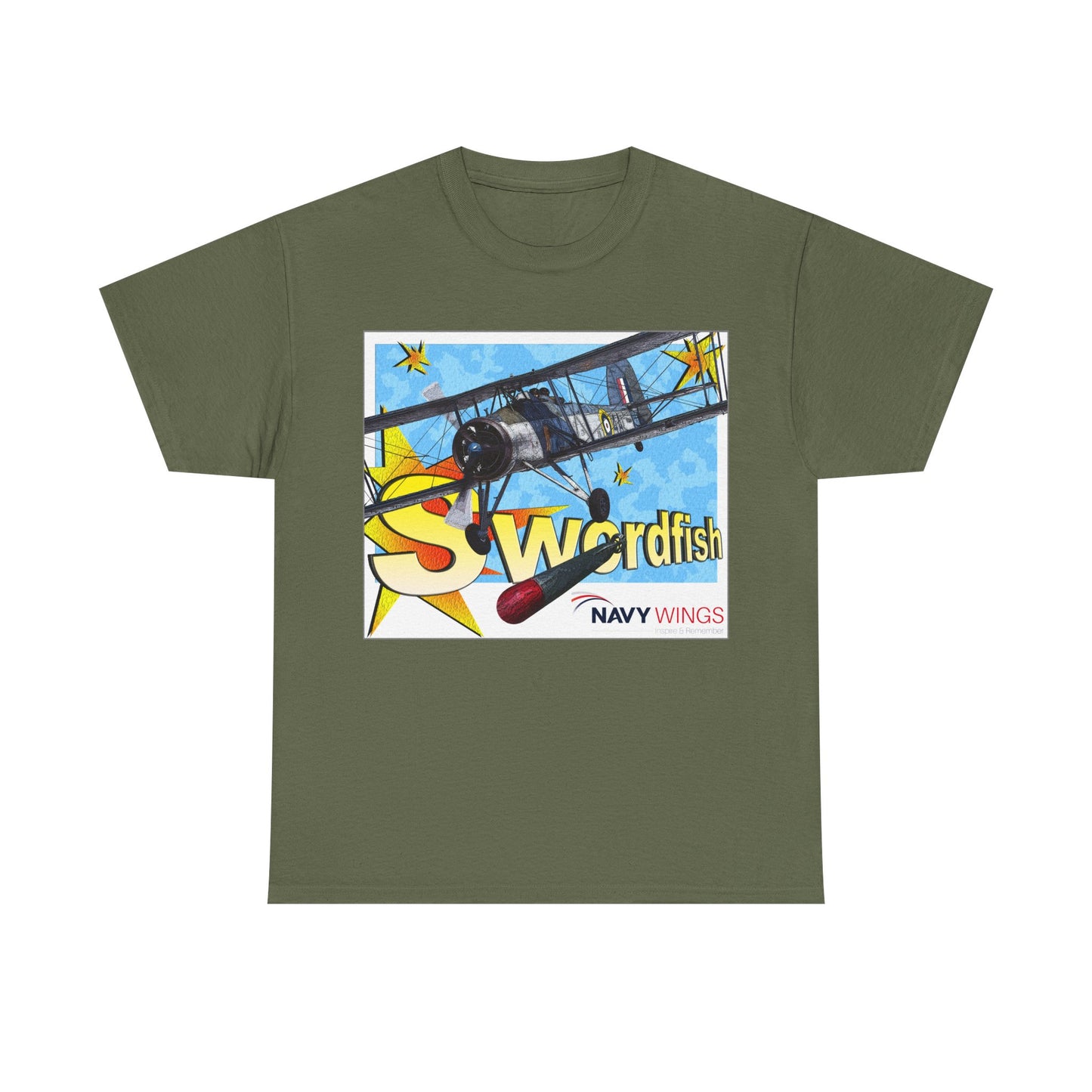 Swordfish Navy Wings T‑Shirt — Vintage Biplane Aviation Graphic Tee