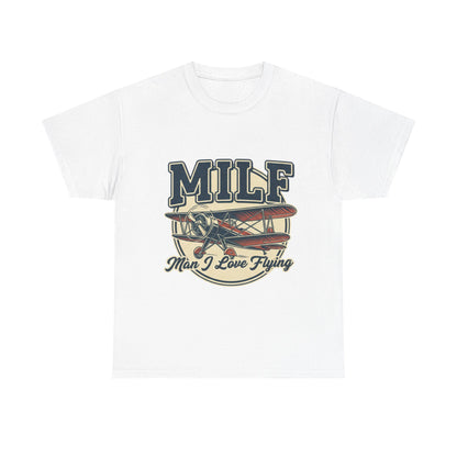T-Shirt — "MILF: Man I Love Flying" Vintage Airplane Graphic Tee
