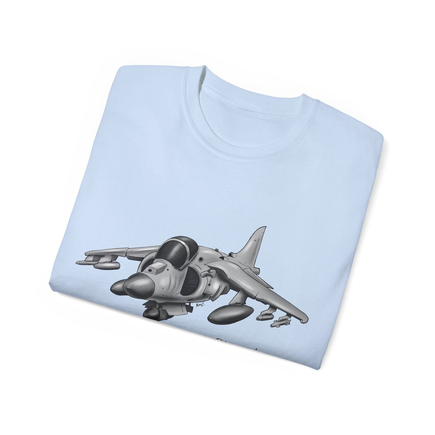 Harrier Hand drawn Cartoon for Flight Enthusiast T-Shirt, Airplane Graphic Tee, Unique Gift for Pilots, Aviation Fan Apparel