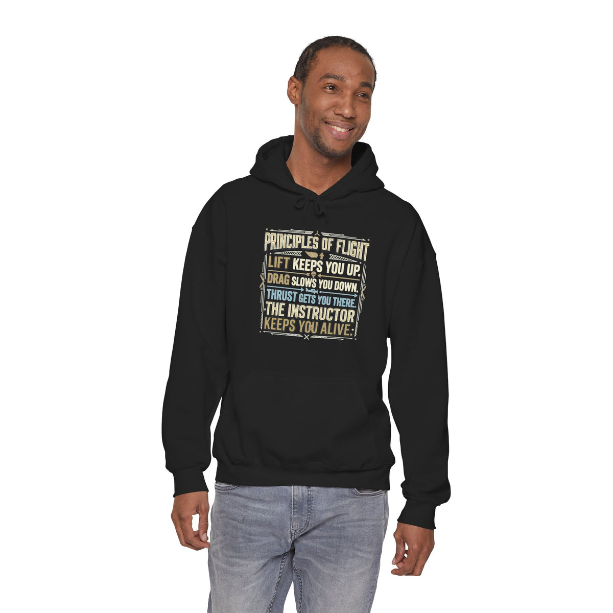 Pilot Instructor Hoodie — "Principles of Flight" Aviation Quote Hooded Sweatshirt