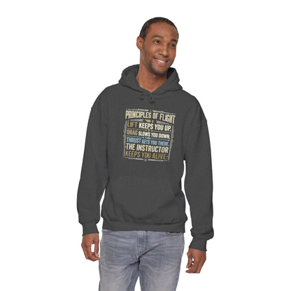 Pilot Instructor Hoodie — "Principles of Flight" Aviation Quote Hooded Sweatshirt