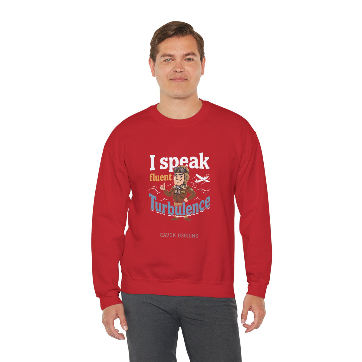 Aviation Crewneck Sweatshirt – "Fluent Turbulence" Vintage Pilot Graphic