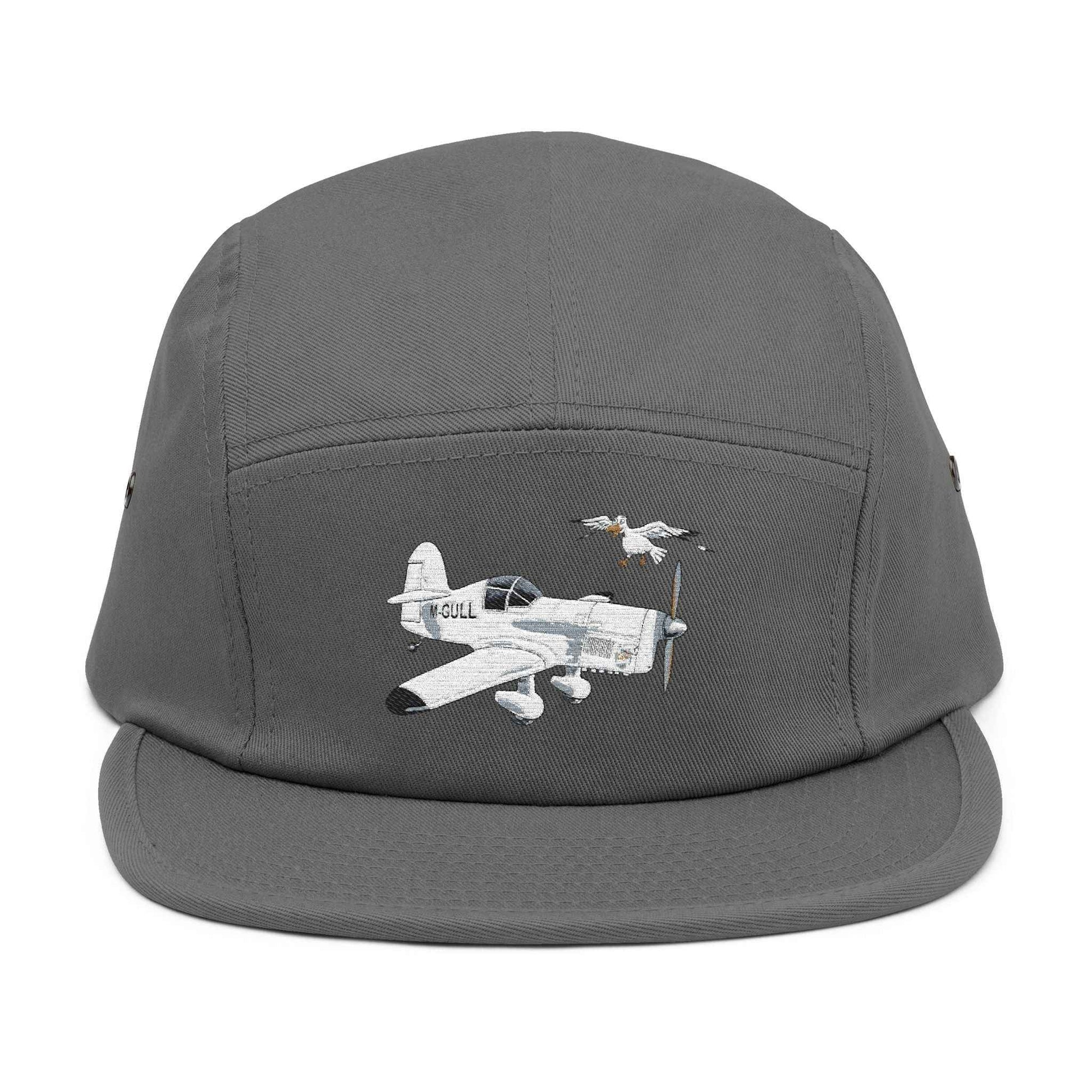 Vintage Mew Gull Aviation 5-Panel Cap — Minimalist Embroidered Pilot Hat