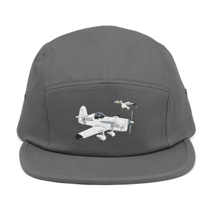 Vintage Mew Gull Aviation 5-Panel Cap — Minimalist Embroidered Pilot Hat