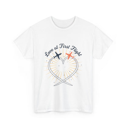 Love at First Flight T‑Shirt — Romantic Airplane Heart Valentine Tee