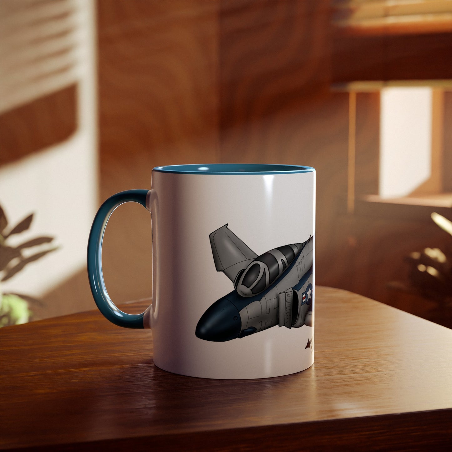 Phantom Fighter Jet Two-Tone Coffee Mugs, 11oz