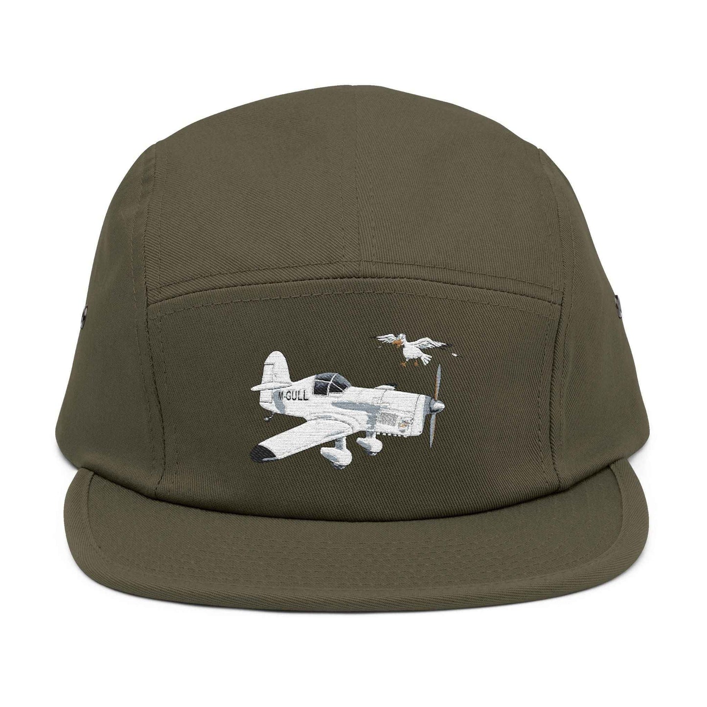 Vintage Mew Gull Aviation 5-Panel Cap — Minimalist Embroidered Pilot Hat