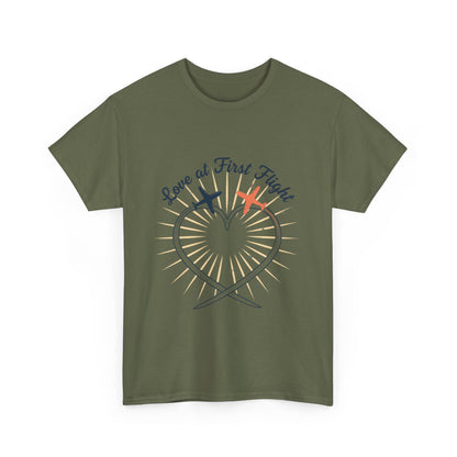 Love at First Flight T‑Shirt — Romantic Airplane Heart Valentine Tee