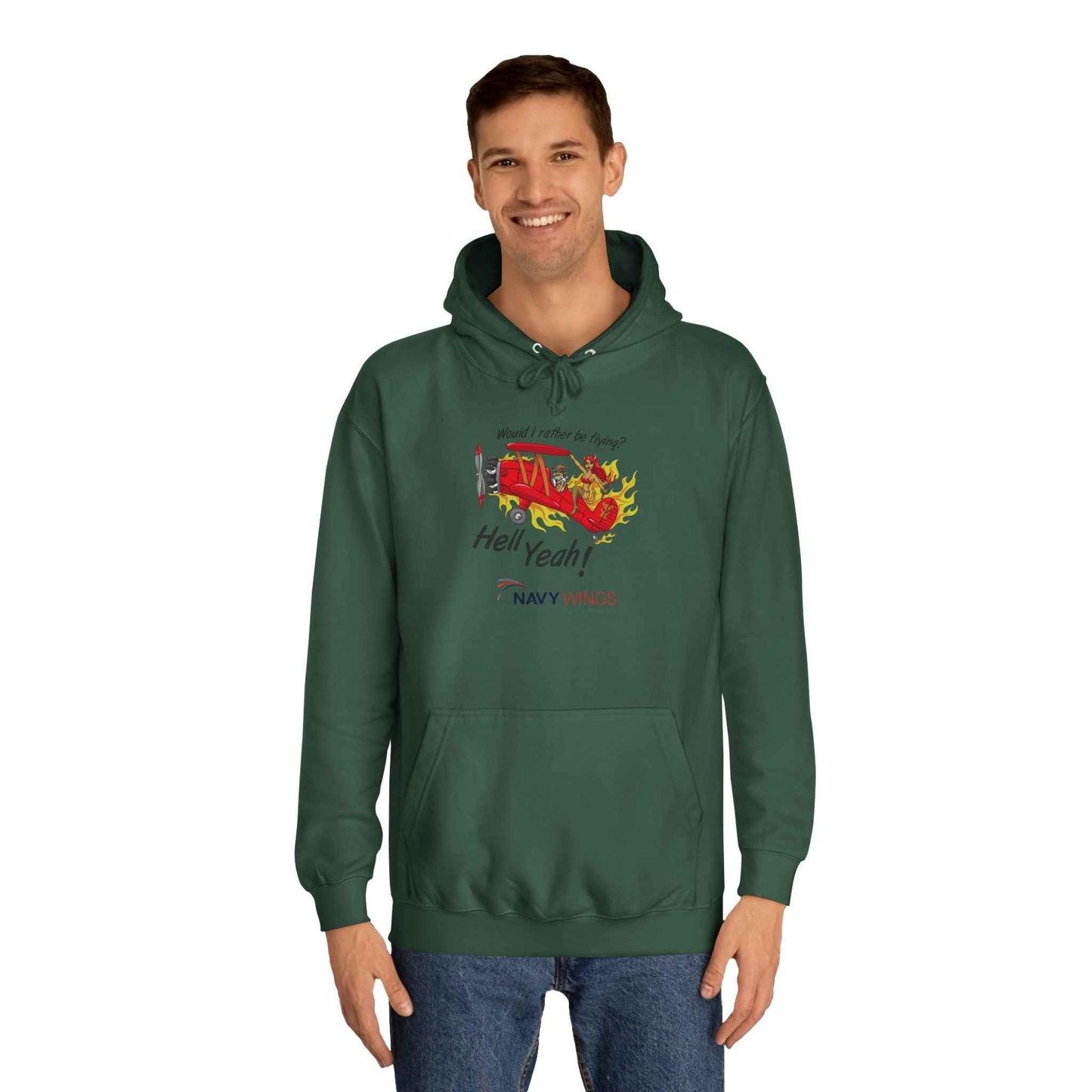 Vintage Red Airplane Hoodie — "Hell Yeah!" Graphic College Pullover