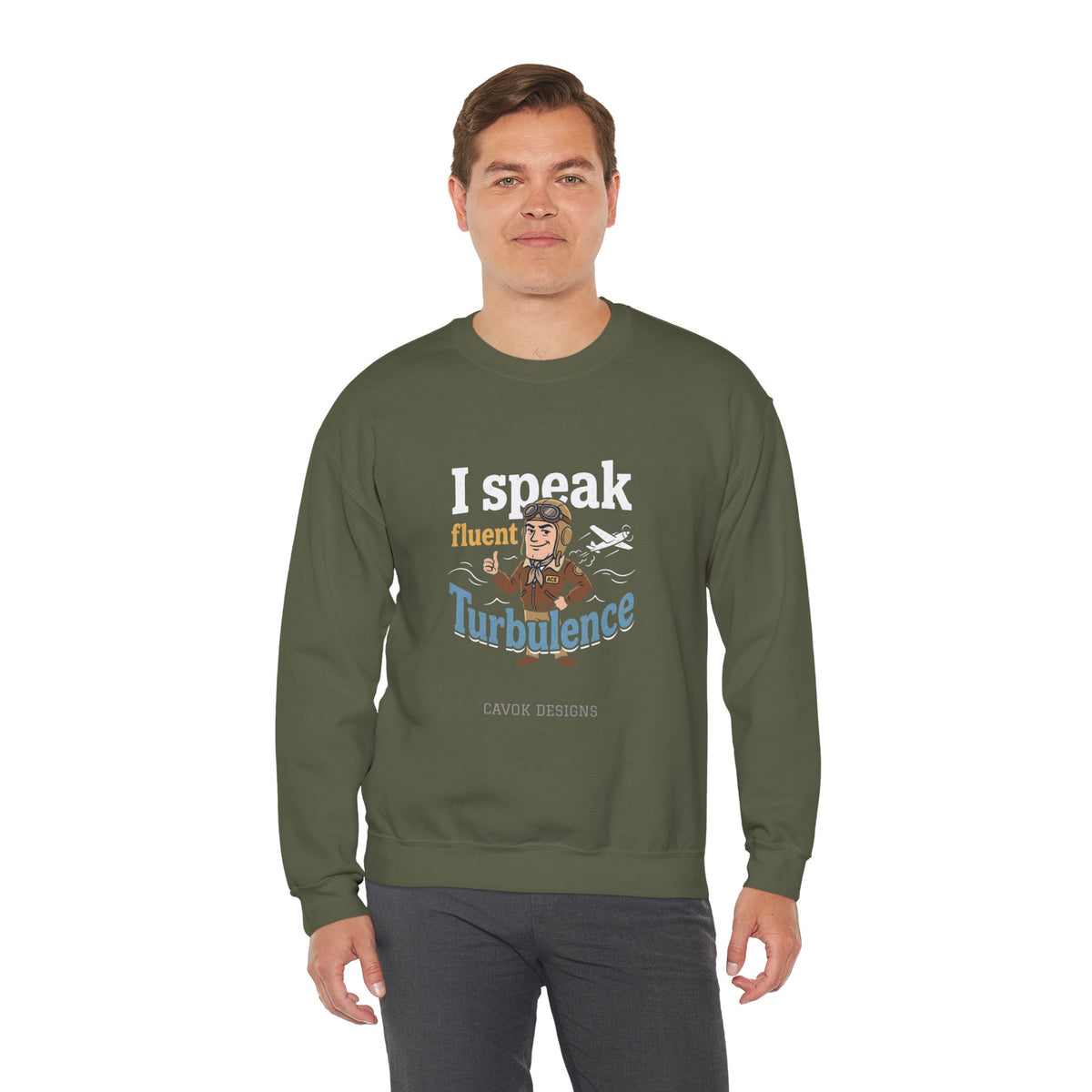 Aviation Crewneck Sweatshirt – "Fluent Turbulence" Vintage Pilot Graphic