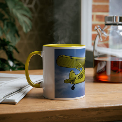Super Yellow Cub Two-Tone Coffee Mugs, 11oz - Funky Aviation