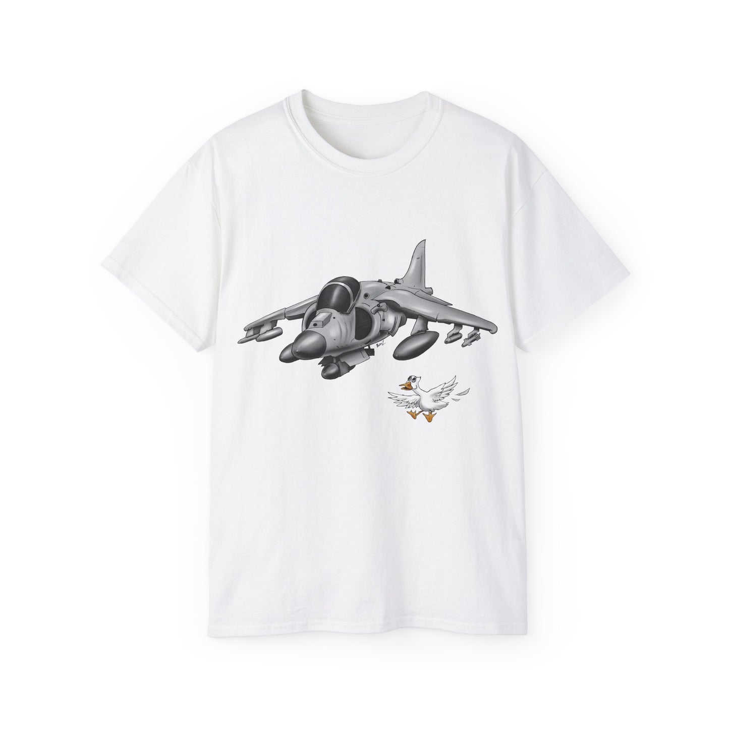 Harrier Hand drawn Cartoon for Flight Enthusiast T-Shirt, Airplane Graphic Tee, Unique Gift for Pilots, Aviation Fan Apparel