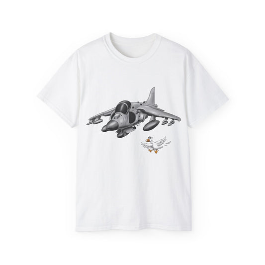 Harrier Hand drawn Cartoon for Flight Enthusiast T-Shirt, Airplane Graphic Tee, Unique Gift for Pilots, Aviation Fan Apparel