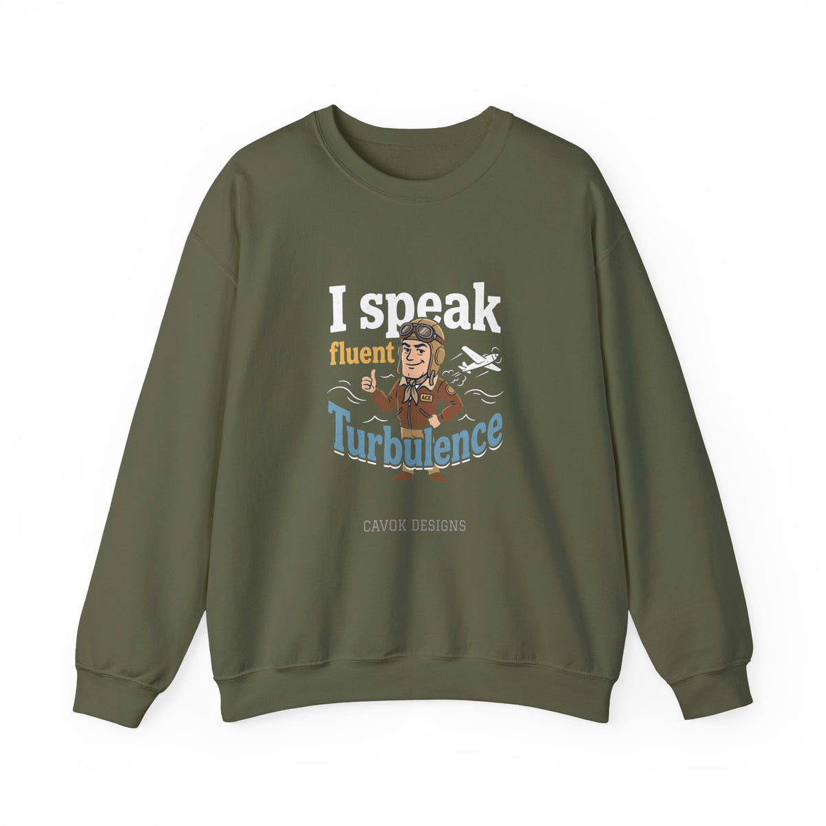 Aviation Crewneck Sweatshirt – "Fluent Turbulence" Vintage Pilot Graphic
