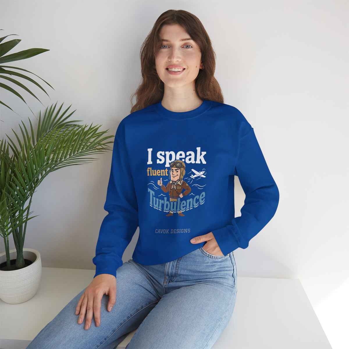 Aviation Crewneck Sweatshirt – "Fluent Turbulence" Vintage Pilot Graphic
