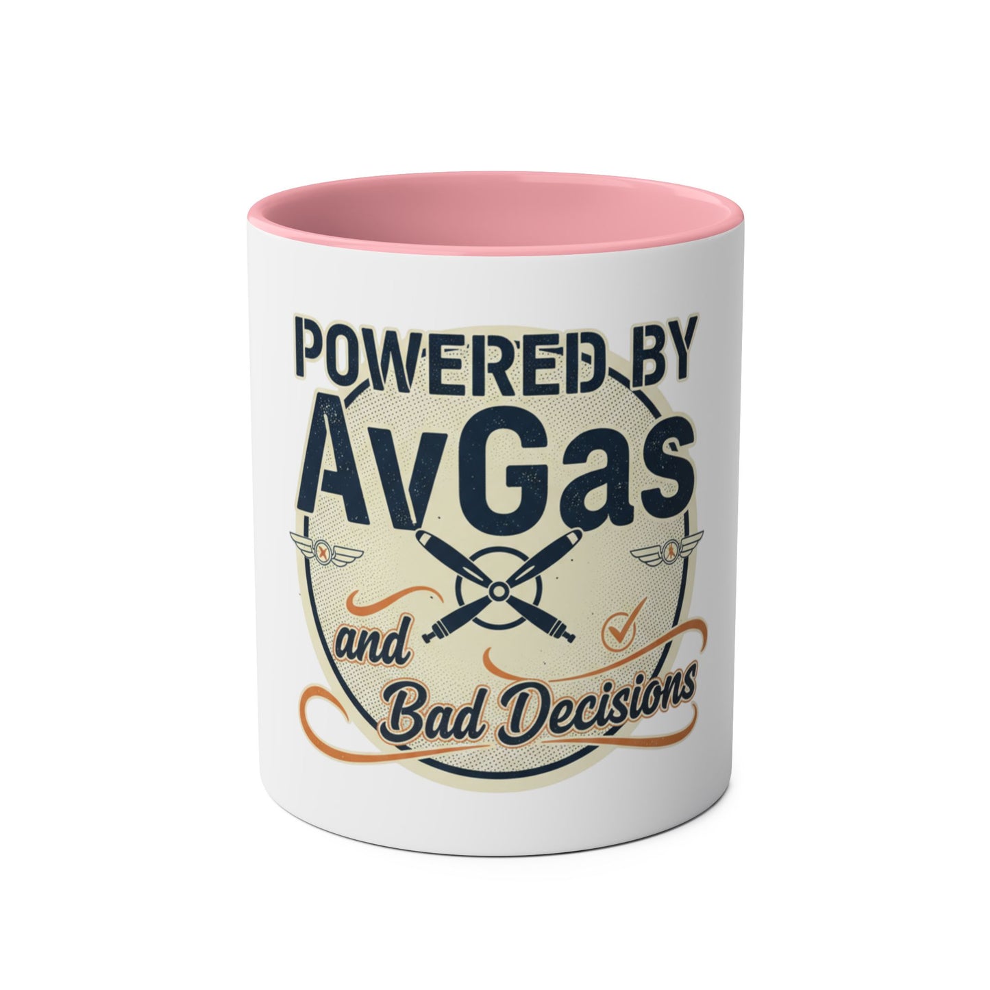 Aviator Coffee Mug — "Powered by AvGas and Bad Decisions" 11oz Two-Tone
