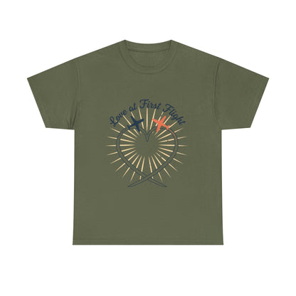 Love at First Flight T‑Shirt — Romantic Airplane Heart Valentine Tee