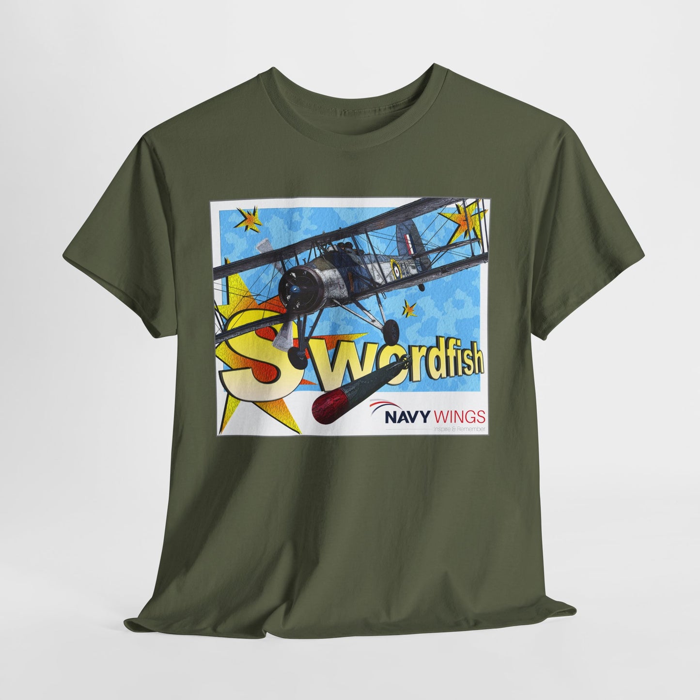 Swordfish Navy Wings T‑Shirt — Vintage Biplane Aviation Graphic Tee