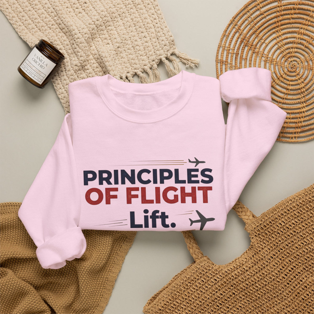 Crewneck Sweatshirt — "Principles of Flight: Lift. Drag. Thrust. Weight." Aviation Pilot Shirt