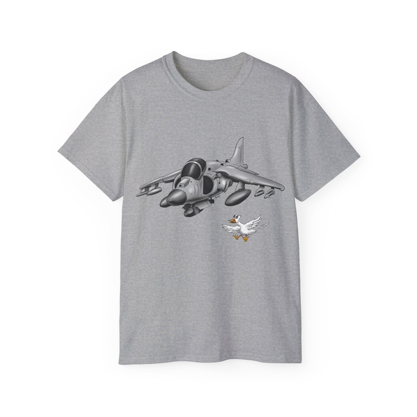 Harrier Hand drawn Cartoon for Flight Enthusiast T-Shirt, Airplane Graphic Tee, Unique Gift for Pilots, Aviation Fan Apparel