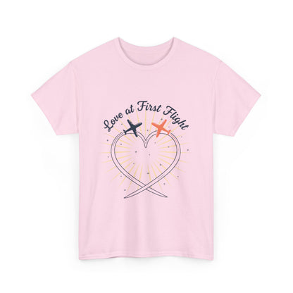 Love at First Flight T‑Shirt — Romantic Airplane Heart Valentine Tee