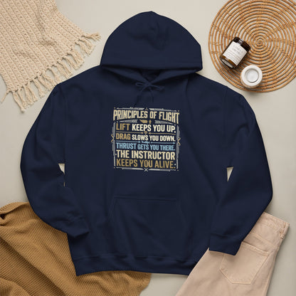 Pilot Instructor Hoodie — "Principles of Flight" Aviation Quote Hooded Sweatshirt