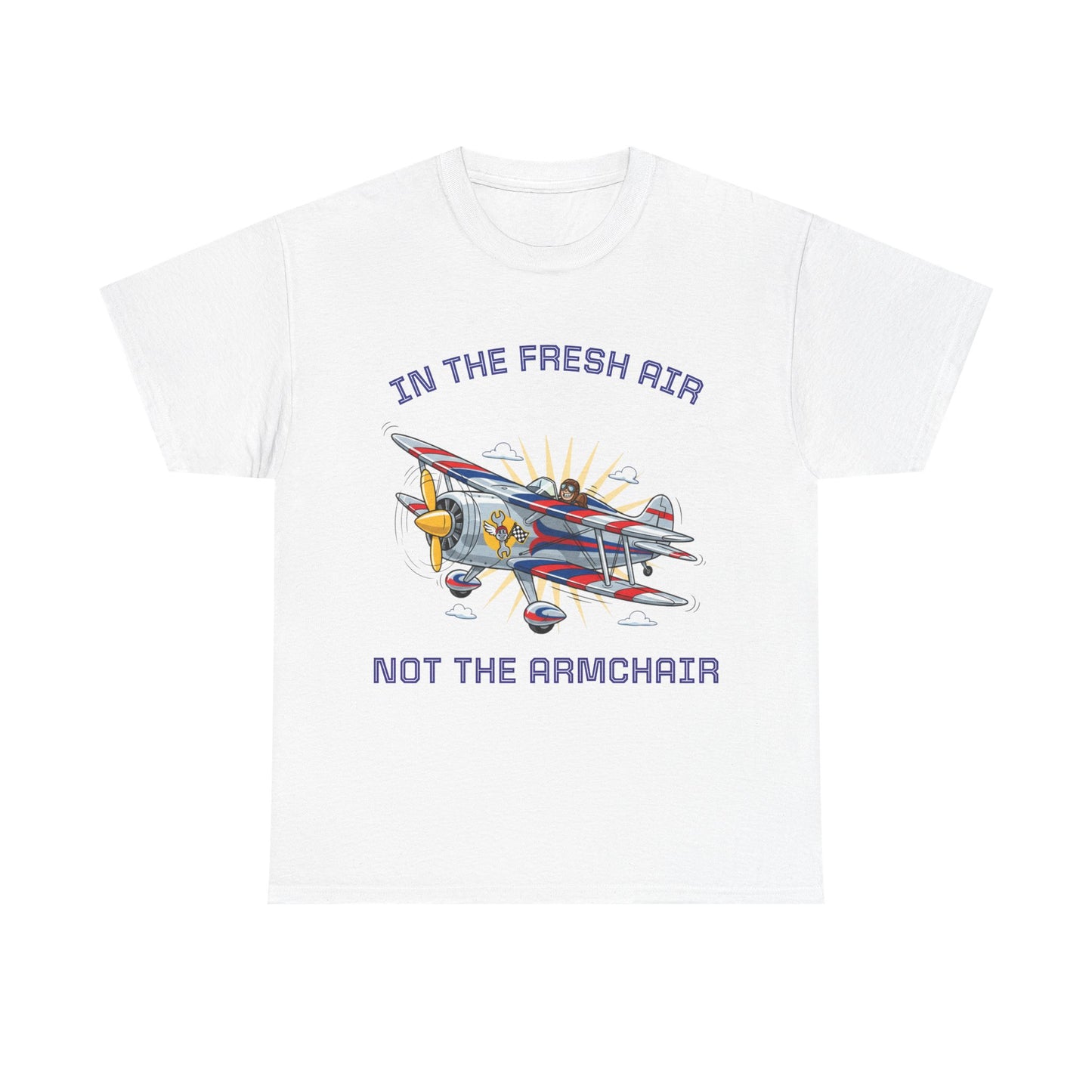 Aviation Vintage Biplane T-Shirt – "In the Fresh Air Not the Armchair" Retro Pilot Tee