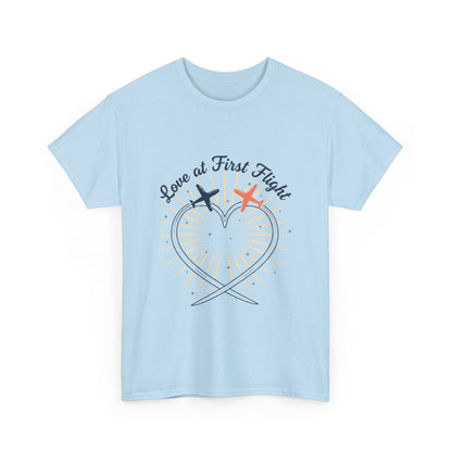 Love at First Flight T‑Shirt — Romantic Airplane Heart Valentine Tee