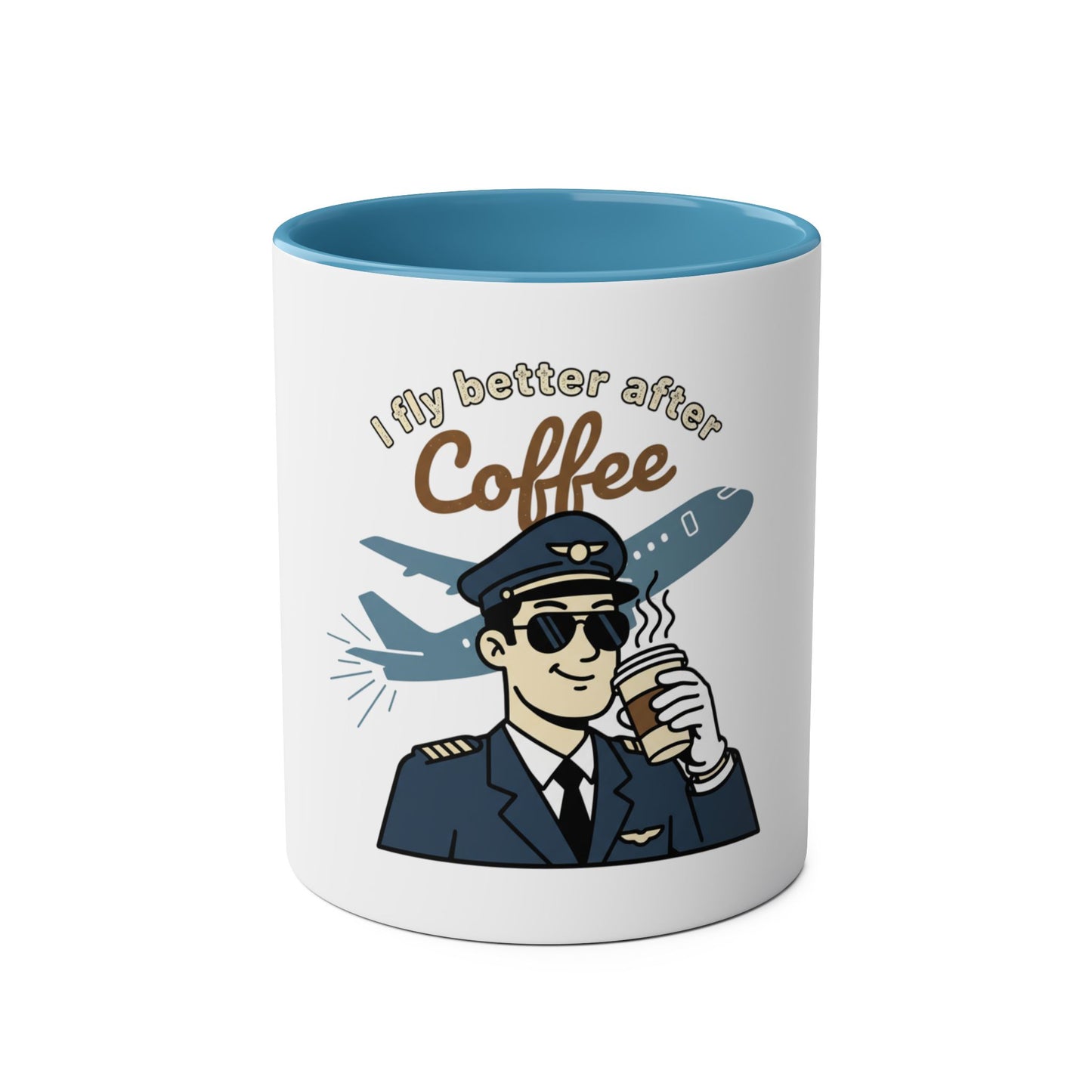 Aviator Coffee Mug — "I Fly Better After Coffee" (11oz Two-Tone)