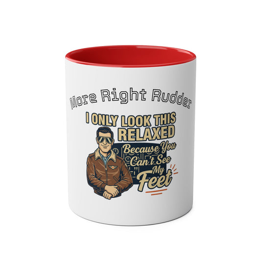 Aviator Coffee Mug — "More Right Rudder" (11 oz Two-Tone)