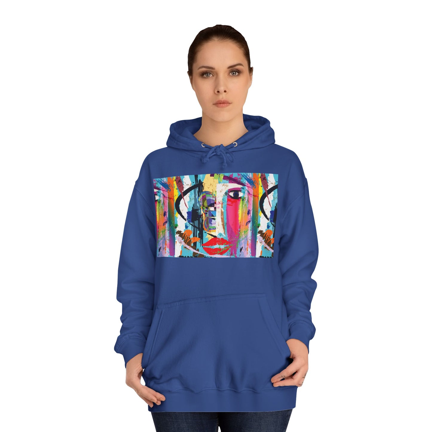 Abstract Colorful Face Hoodie — Vibrant Pop Art Graphic Pullover