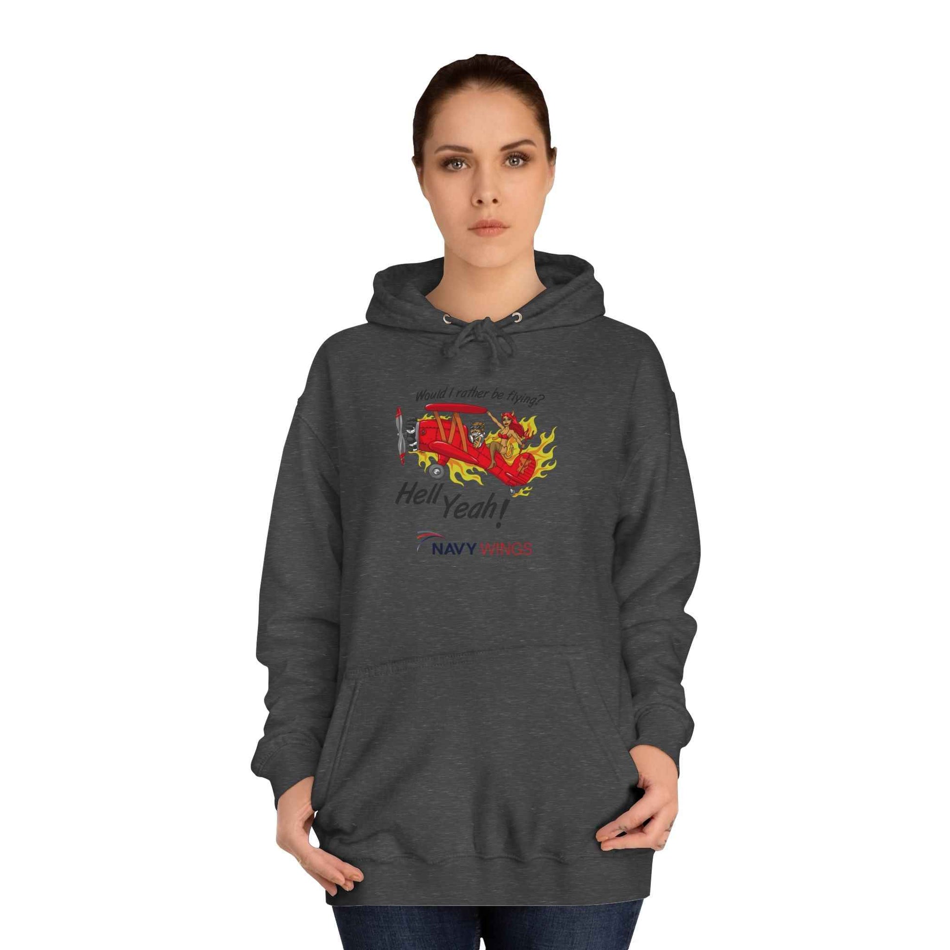 Vintage Red Airplane Hoodie — "Hell Yeah!" Graphic College Pullover