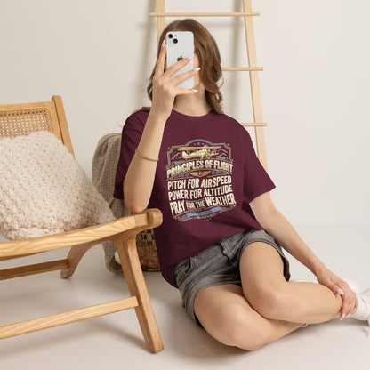 Aviator Principles T‑Shirt — "Principles of Flight: Pitch for Airspeed, Power for Altitude, Pray for the Weather"