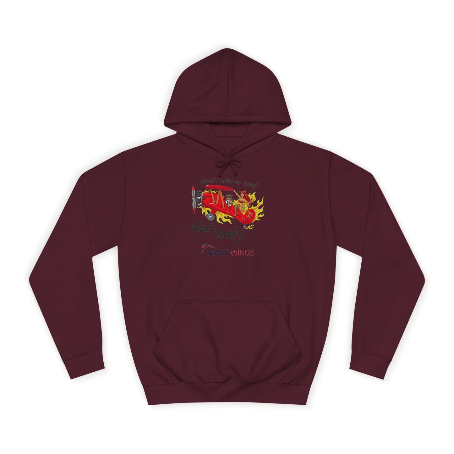 Vintage Red Airplane Hoodie — "Hell Yeah!" Graphic College Pullover