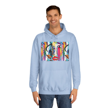 Abstract Colorful Face Hoodie — Vibrant Pop Art Graphic Pullover