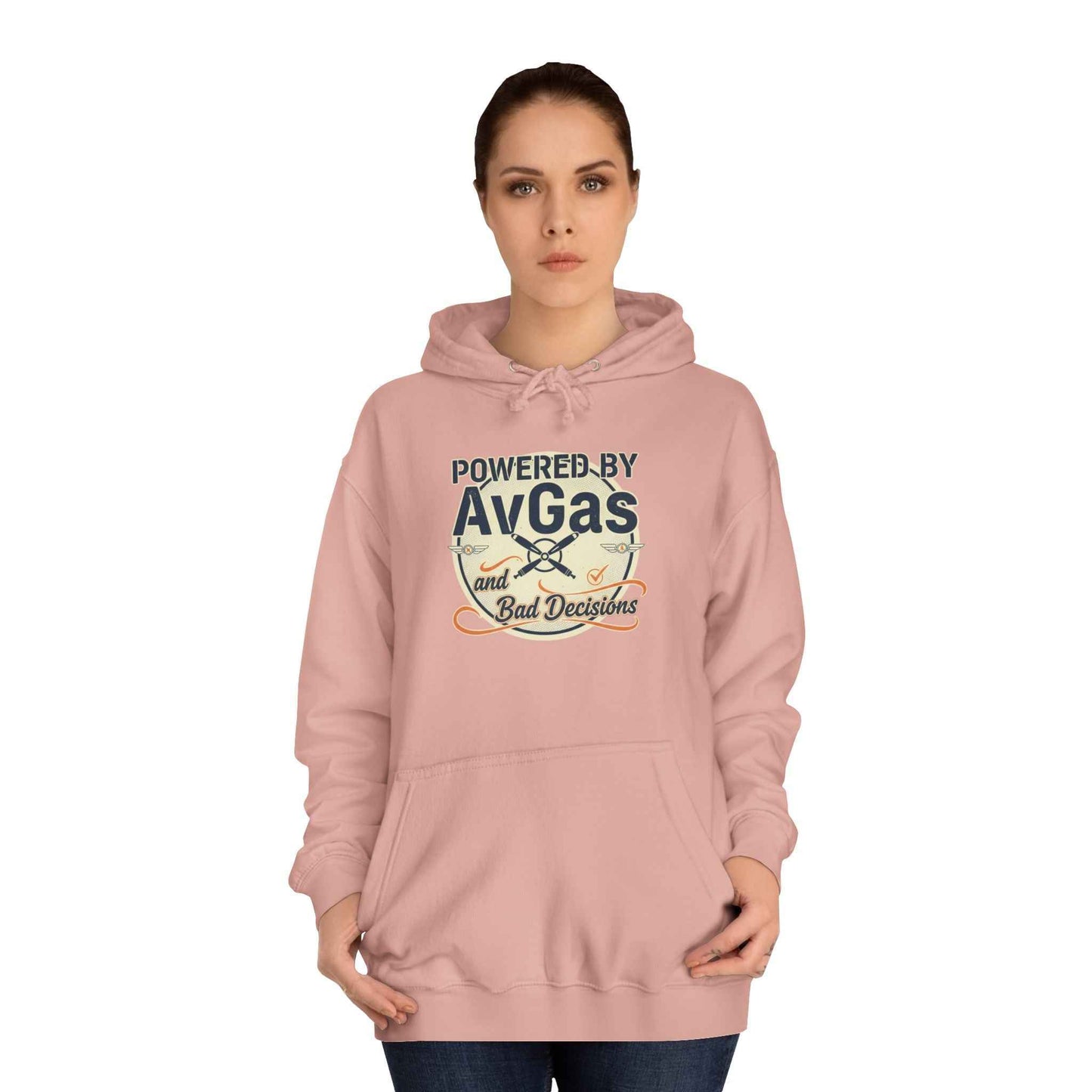 Powered by AvGas Hoodie — Vintage Pilot Aviation Sweatshirt