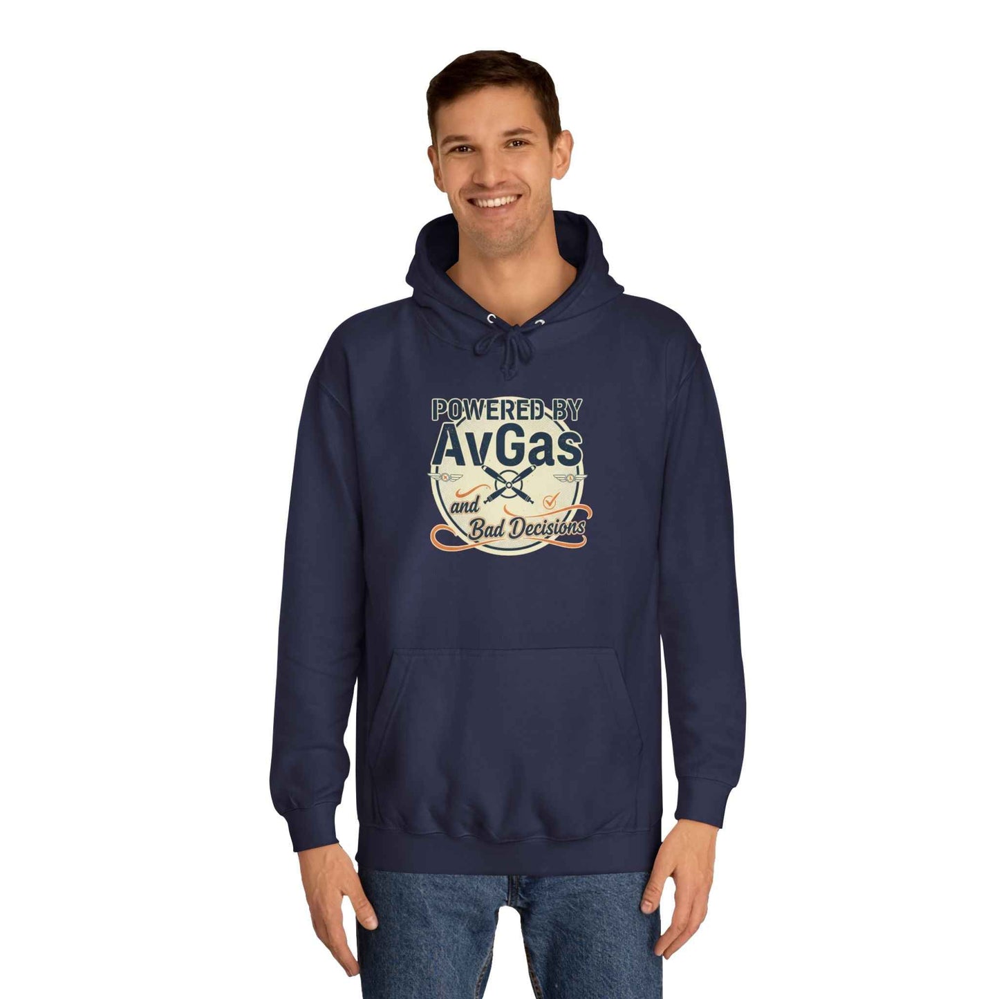 Powered by AvGas Hoodie — Vintage Pilot Aviation Sweatshirt