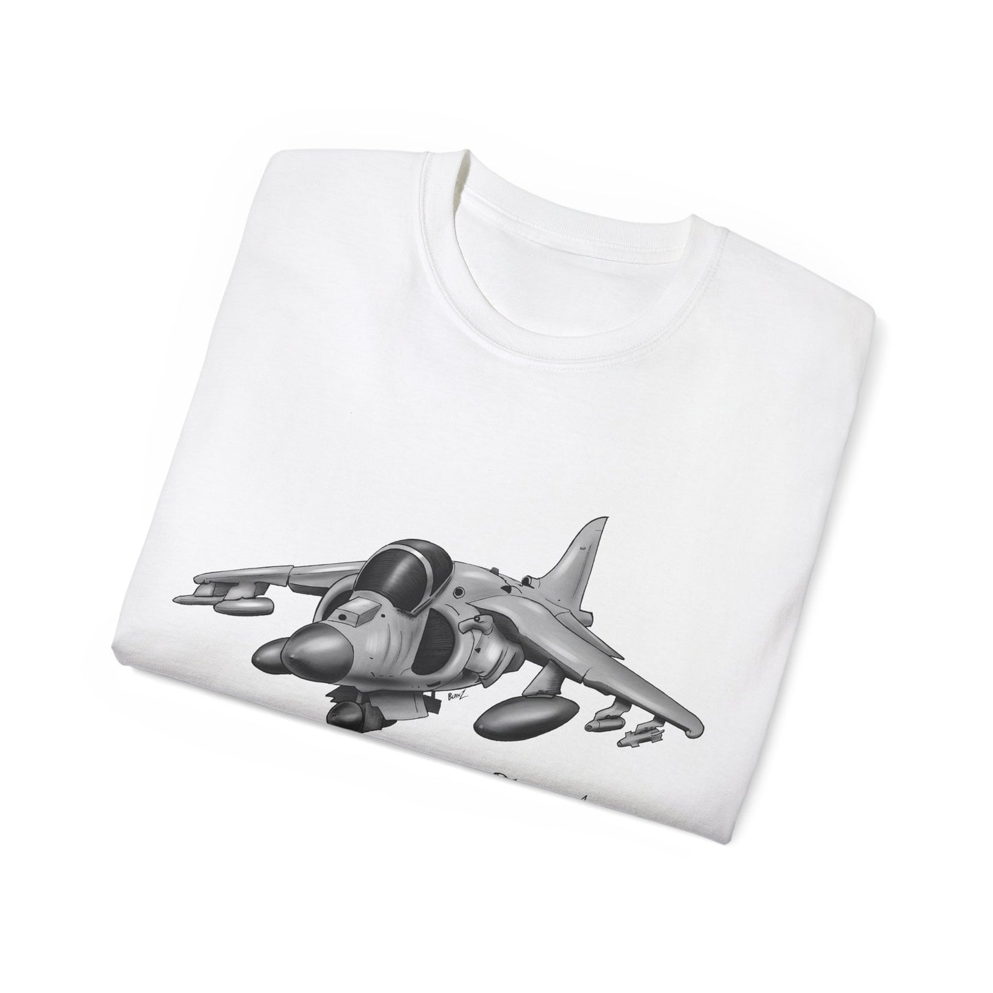 Harrier Hand drawn Cartoon for Flight Enthusiast T-Shirt, Airplane Graphic Tee, Unique Gift for Pilots, Aviation Fan Apparel